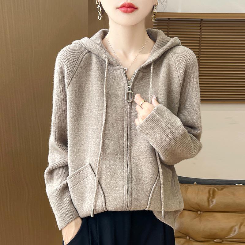 Women's Hooded Knit Cardigan 2024: Stylish Loose-Fit Zipper Sweater for Autumn-Winter