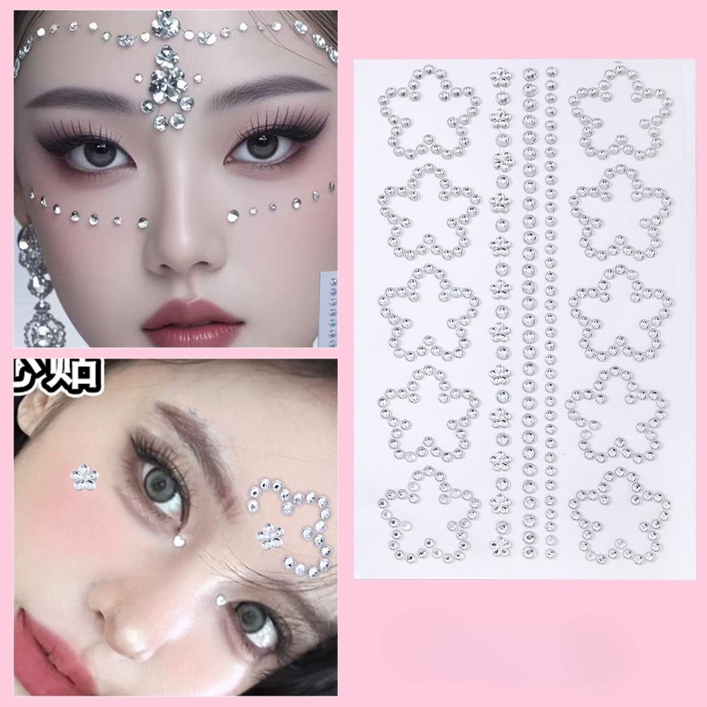 Ins Face Sticker Face Jewelry Organza Bow Resin Round Diamond Pearl Jewelry Eyebrow Sticker Lip Sticker