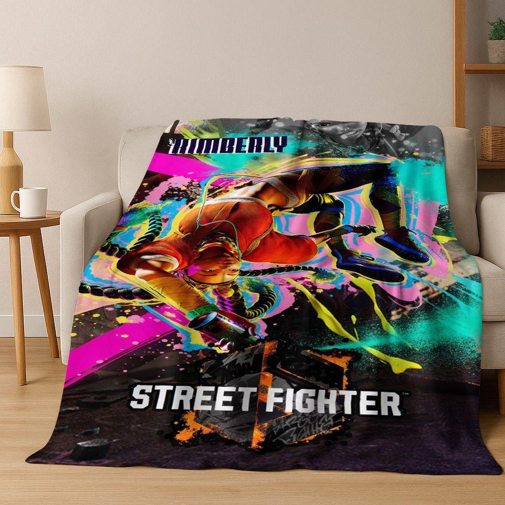 Retro Street Fighter 6 Characters Game Chun-Li Art Flannel Blanket,Cozy Soft Throw Blanket for Home Bedroom Bed Sofa Cover Kids