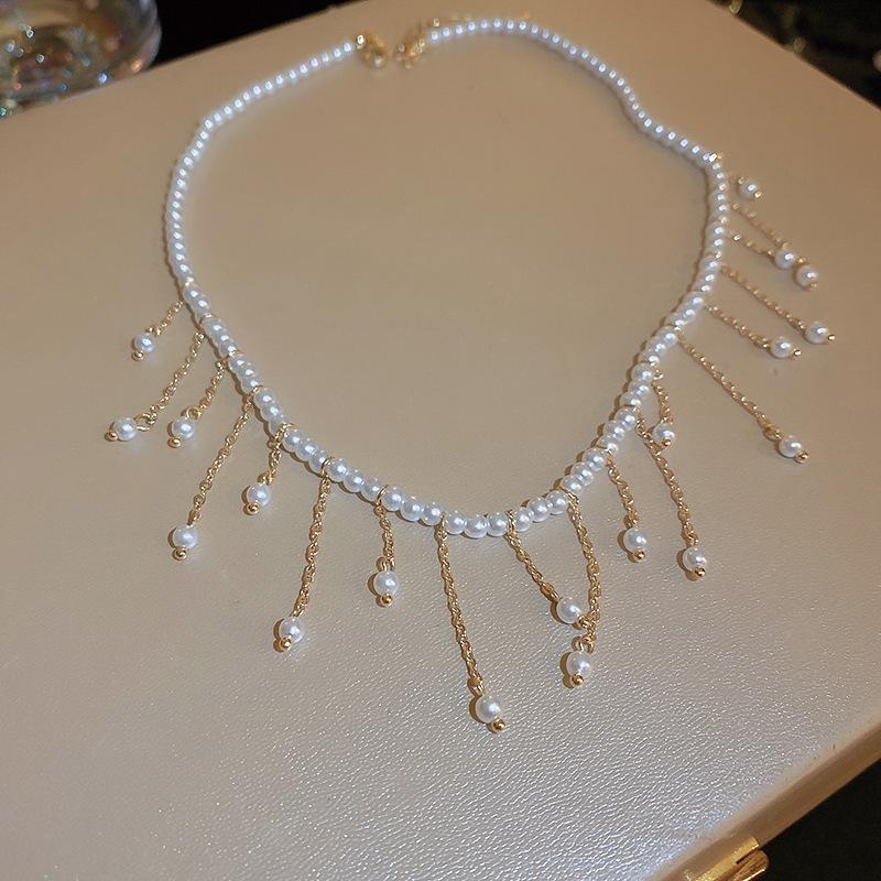 French round long multi-layer pearl ingot necklace temperament collarbone chain sweater chain necklace jewelry women