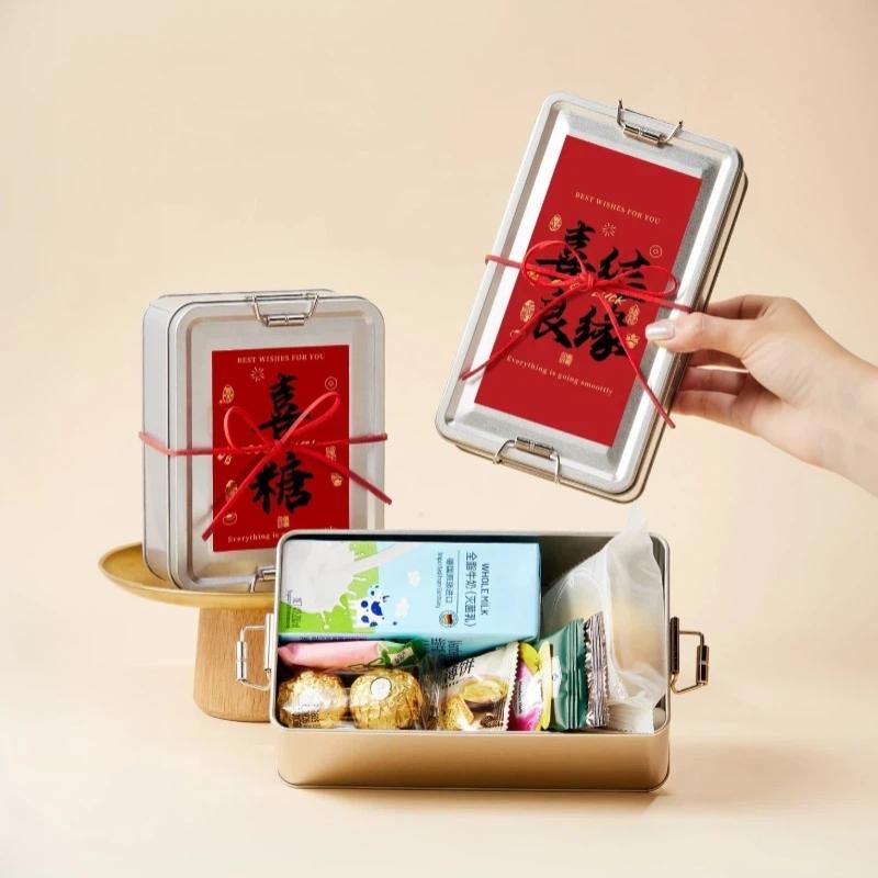 Old-Fashioned Rectangular Tinplate Box With Lid High Quality Metal Storage Box Cake Packaging Box Durable With Buckle Candy Box