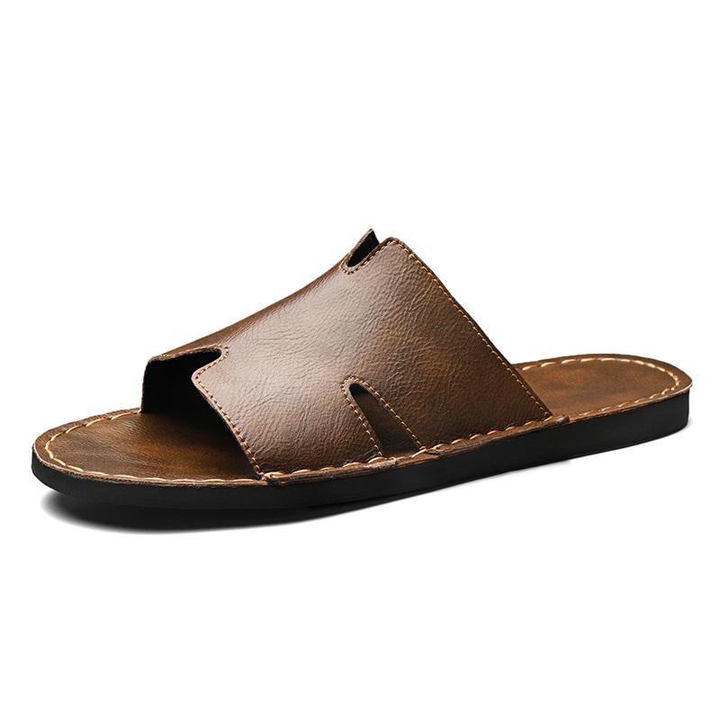 Fashion Fashion Casual Leather Slippers Man Simple Beach Ultra Fiber Leather Shoes Comfortable Walking Sandals Male Outdoor Slides Shoes