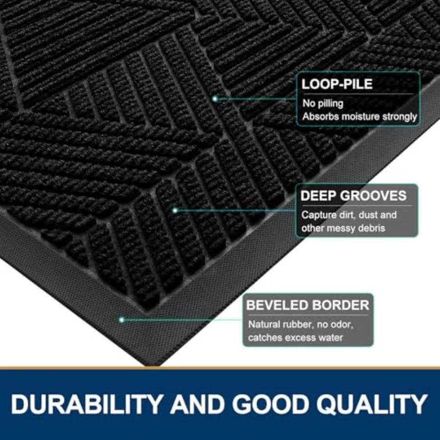 Front Door Mat Outside Entrance, Heavy Duty Sturdy Natural Rubber Doormat, Trap Dirt and Moisture, Easy Clean Low Profile Mats