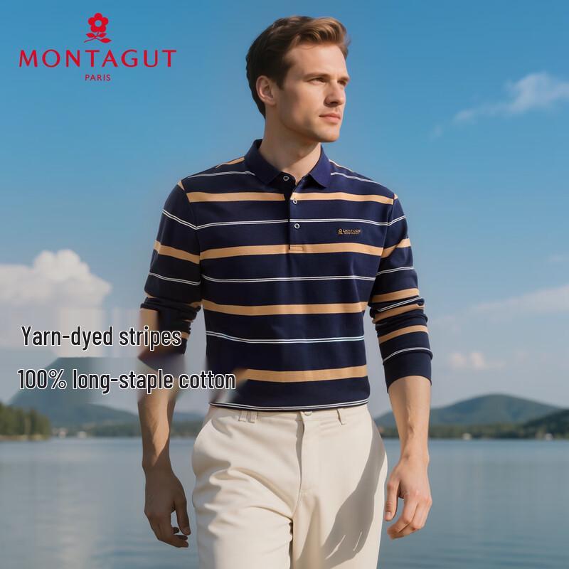 MONTAGUT Men s Long-Sleeve Striped Cotton Polo Shirt 52
