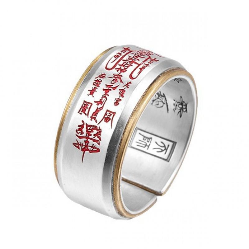 Adjustable Copper Ring With Five Wealth Gods Motif Vintage Style Unisex Wide Band Luck Protection