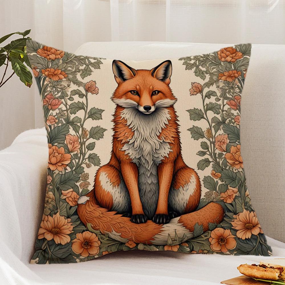 W-William M-Morris Art Fox Cushion Cover Premium Comfort Reversible Pillow Cover - Dual - Use Design For Home & Car