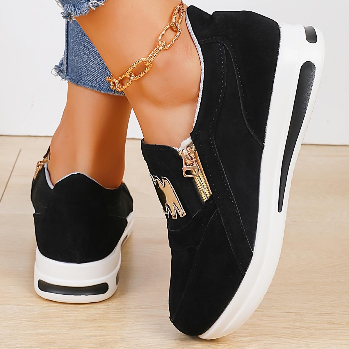 

Удобные женские низкие кроссовки, однотонные слипоны, легкая толстая подошва для повседневного ношения 43 чёрный