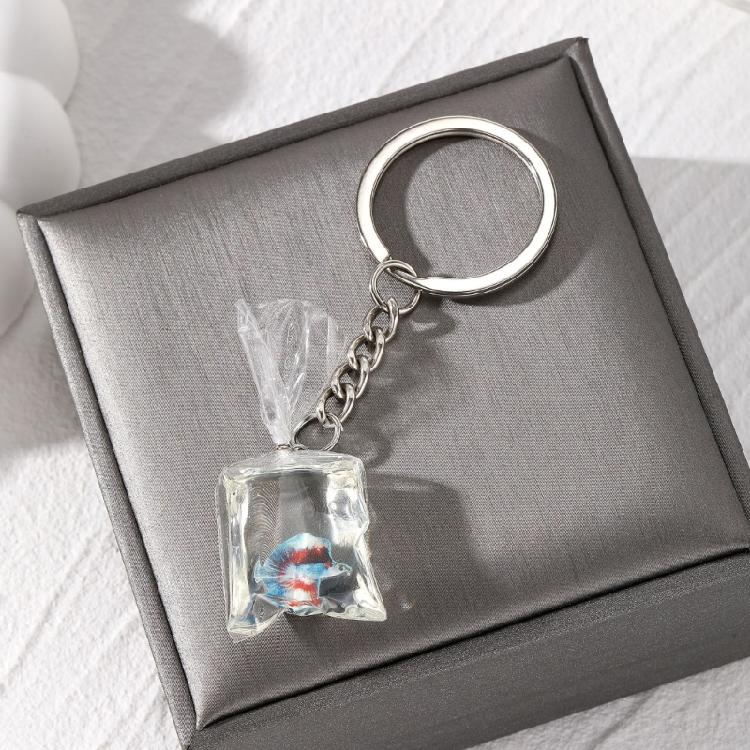 Exquisite Resin Fish Keychain Pendant In Transparent Water Bag for Bags Backpack