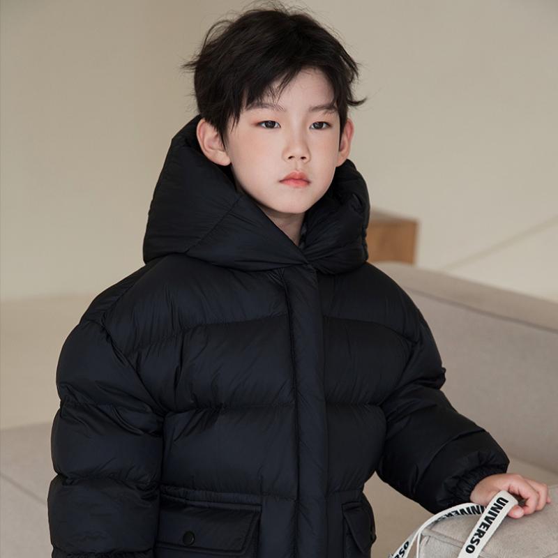 Jachetă pentru copii din puf de rață albă de iarnă, peste genunchi, din bumbac groasă Jachetă cu glugă pentru băieți și fete