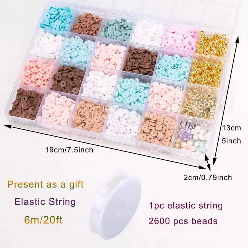 24 Colors Clay Beads Bracelet Making Kit Flat Preppy Beads Polymer Clay Beads Kit for Friendship Bracelets Making Craft DIY