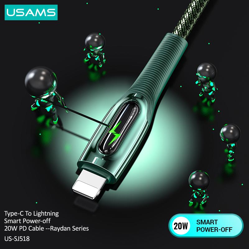 USAMS Type-C To Lightning Smart Power-off 20W PD Cable Fast Charging For iPhone 12 11 Pro Max Cable For Ipad Air Mini Data Cable