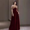 Toast Bridal Burgundy Shoulder Tube Top Evening Dress Women's Wedding Return French Engagement Dress Long
