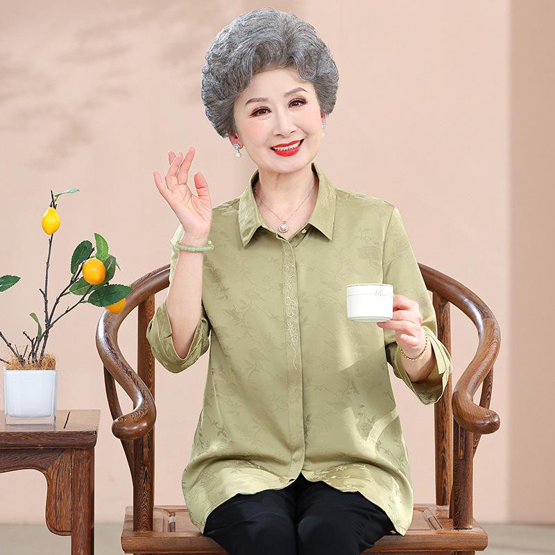 

Elegant Silk Embroidery Summer Shirt for Middle-Aged & Elderly Women 5XL (recommended for 150-165 jin) зелений