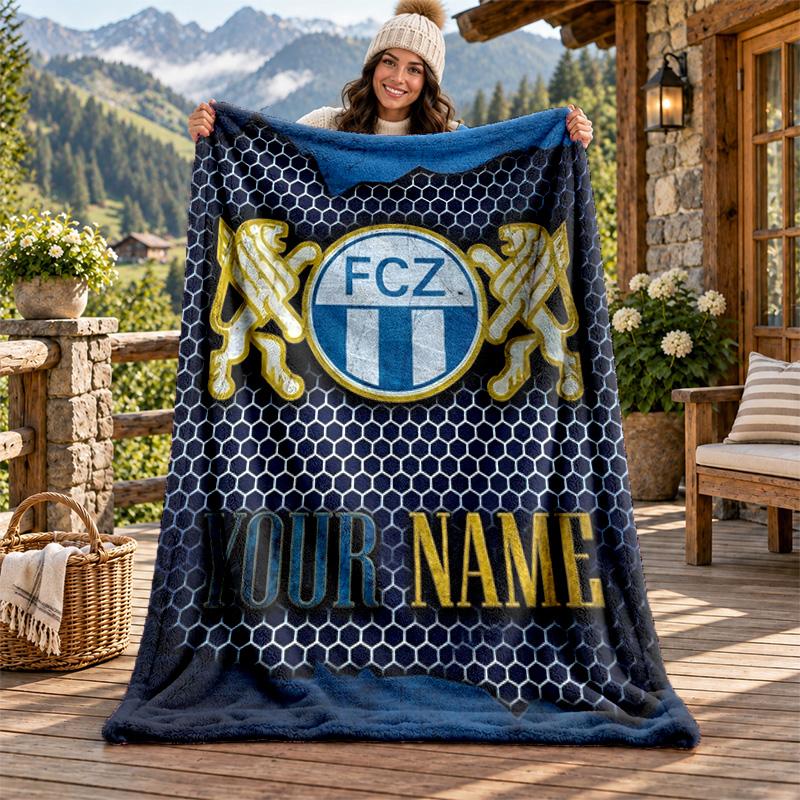 FC Zurich Custom Name Flannel Blanket Personalized Soft Warm Plush Throw Blanket Customized Gift for Family Friends