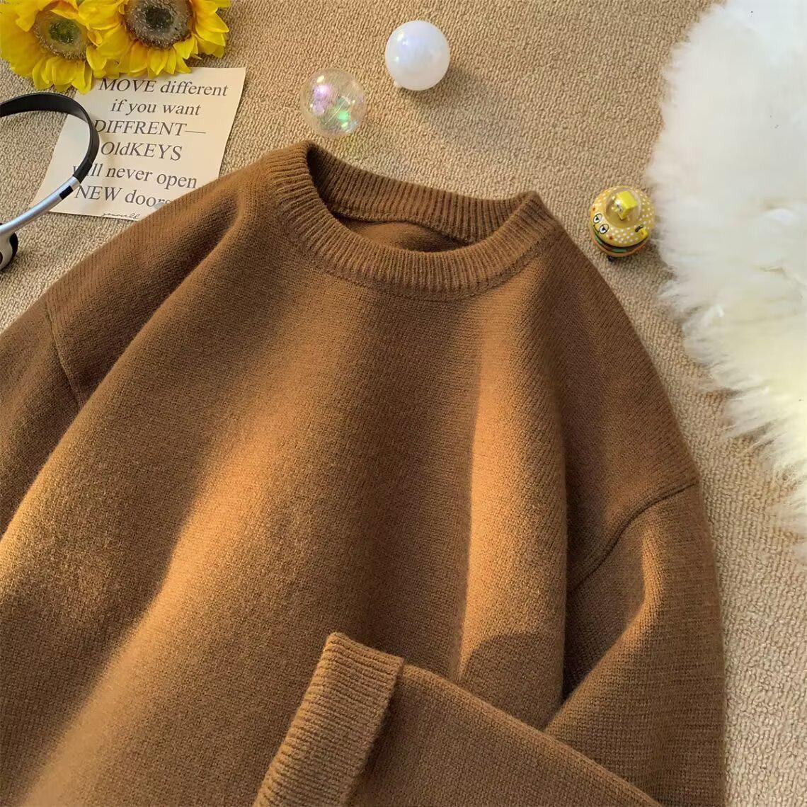 Men s Autumn/Winter 2025 Loose Fit Pure Color Sweater - Soft Knit Pullover 4XL