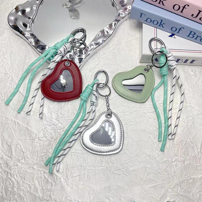Trendy Woven Rope Keychain Y2K Creative Heart Mirror Keyring Dopamine Colored Braided Rope Key Holder Bag Pendant Gifts