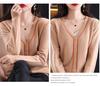 Women's V-Neck Color-Block 100% Wool Cardigan - Loose, Versatile, and Stylish for Autumn/Winter 2025