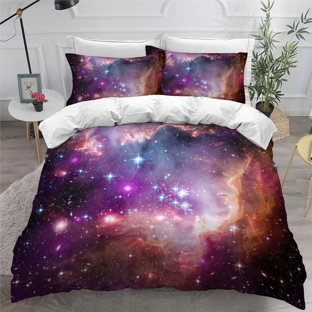 3D Fantasy Starry Sky Series Bedding Set Cosmic Planet Quilt Cover Pillow Case 2 or 3 Pieces AU240 * 270 Extra Large Size Home Decoration