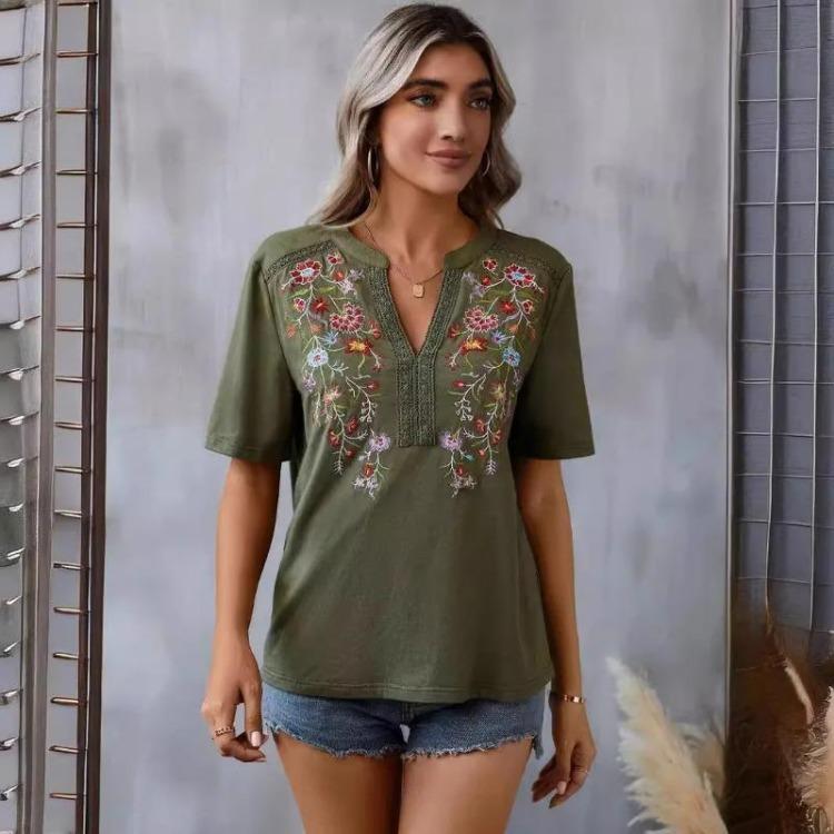 Summer Vintage Floral Embroidery Blouses For Women Casual Oversized Elegant Youth Female Tops And Shirts