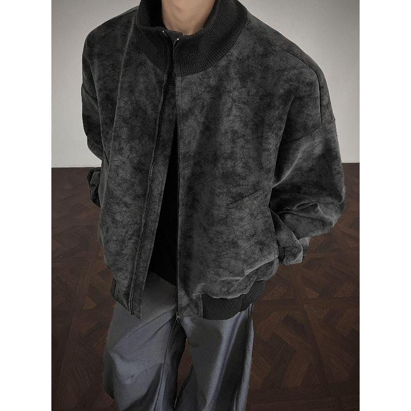 Men's Retro Autumn Leather Bomber Jacket, Stand Collar, Cool Bad Boy Style, Plus Size, High-End, 2026 Trend