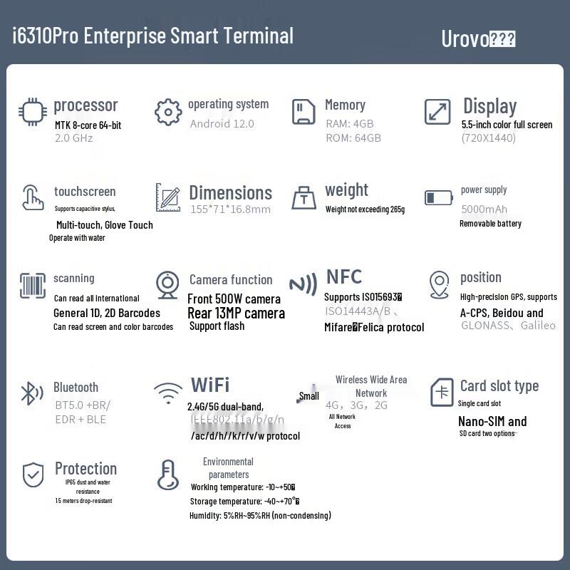 UROVO I6310 High-End Android Handheld PDA Data Terminal with 1D/2D Scanner