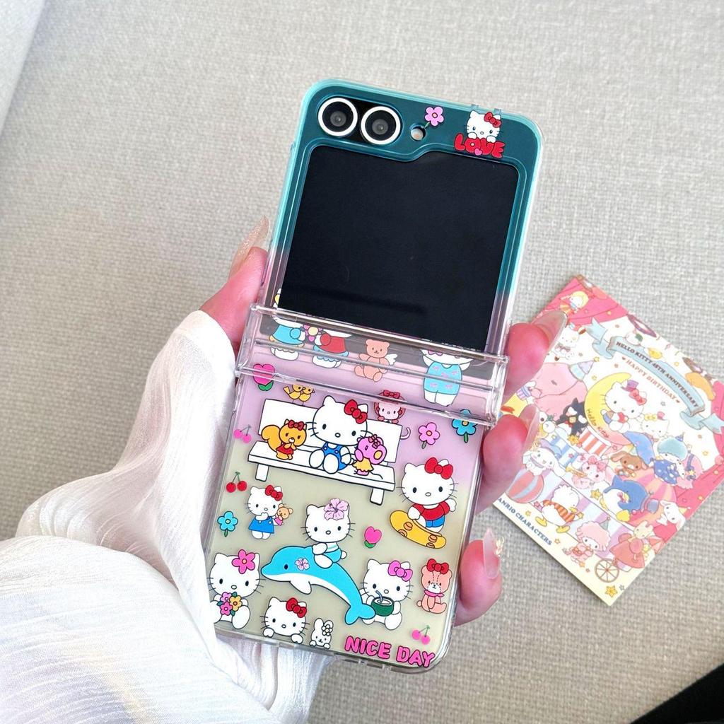 Capa Cartoon Gato KT para Z Flip, Tela Dobrável, à Prova de Queda, Capa Protetora Criativa para Mulheres com Pulseira