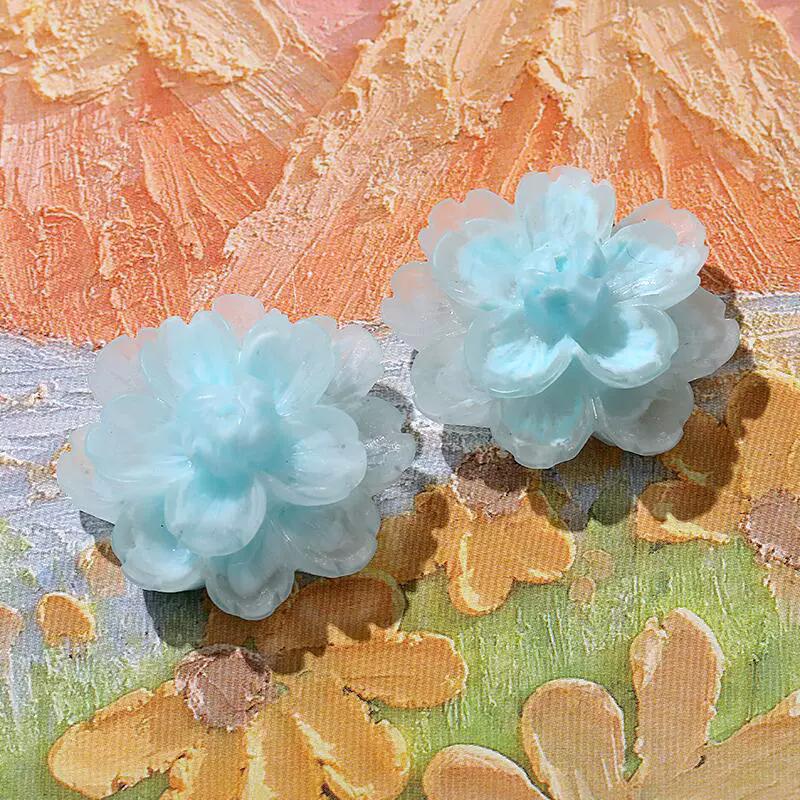 3D Pink White Flower Earrings for Women Imitation Pearl Acrylic Blooming Gardenia Stud Earrings Cute Jewelry Yellow Purple
