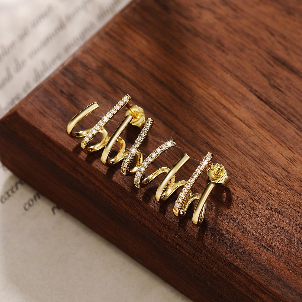 Brincos de Argola Quatro Garras, Design de Nicho Celebridade da Internet Brincos de Clipe de Orelha Mulheres, Moda Brincos de Pino Quatro Garras Maré