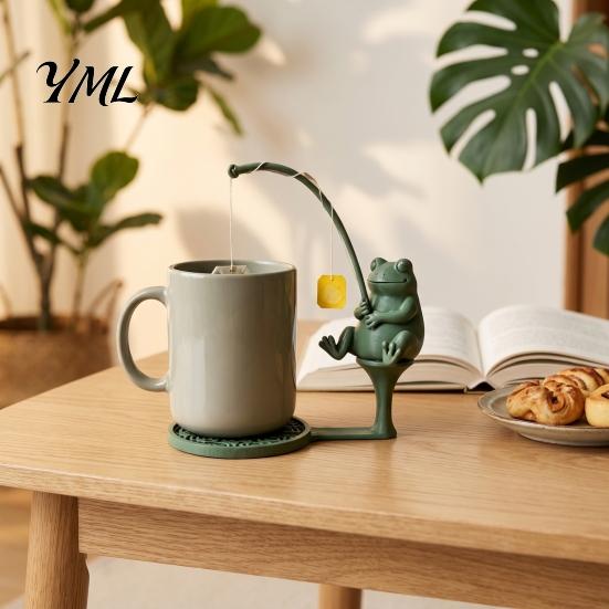 Tea Bag Organizer for Mug Fishing Friends Holder, Cute Resin Teabag String Keeper, Whimsical Animal Garden Decor Decor, Fun Kitchen Counter Accessory,