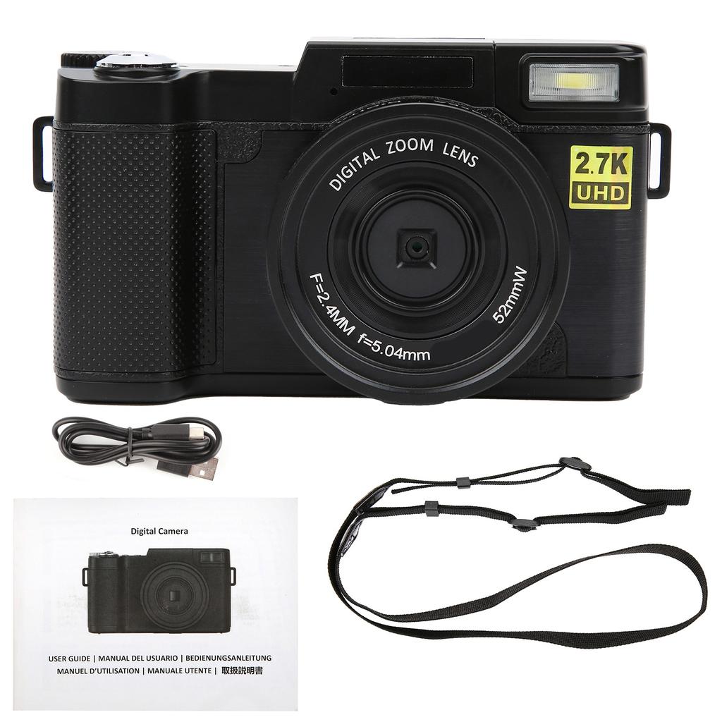Digital Camera 3in LCD Screen 180 Degree Rotation 2.7K 30MP High Definition USB Charging