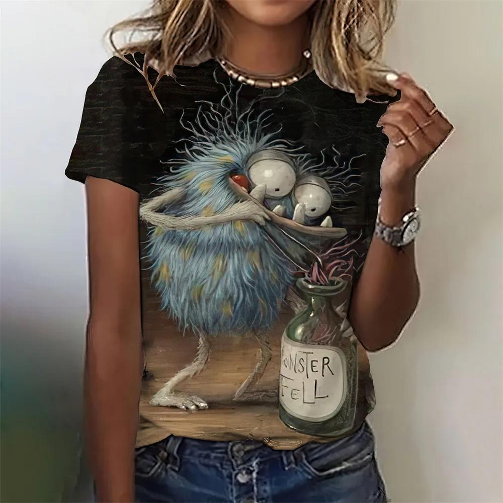 Funny Women's T-Shirt Cattoon Graphic Printing Summer Casual Round Neck Short Sleeve