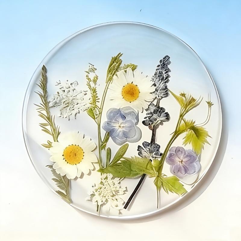 Acrylic Drink Coasters Set Of 4 Colorful Flower Printed Round Cup Mats Table Protectors For Home Office And Party Use