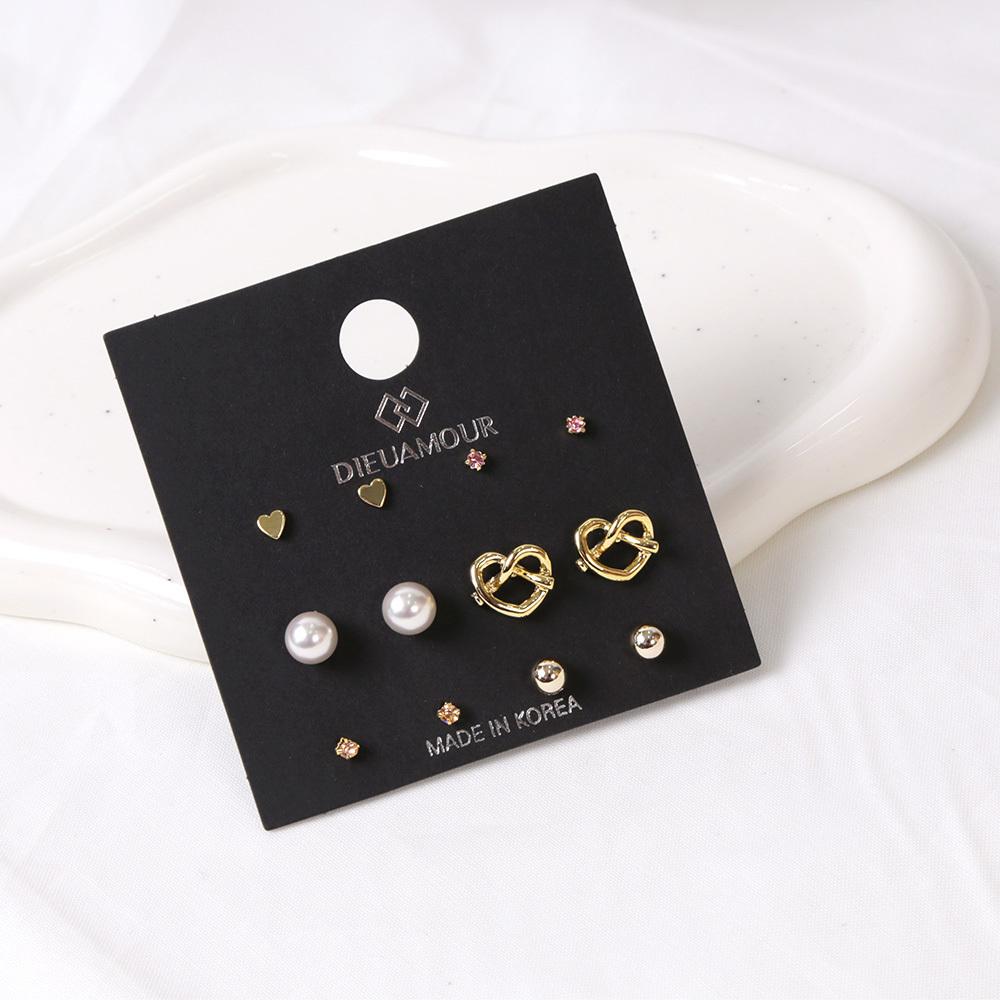 Dieuamour [12Pack] Pretzel Pearl Daily Earring Set
