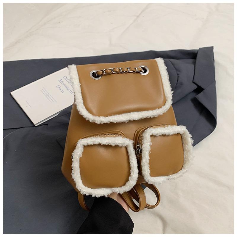 

Simple backpack bag women s college style commuter schoolbag autumn new trendy retro high value rough edge backpack коричневий