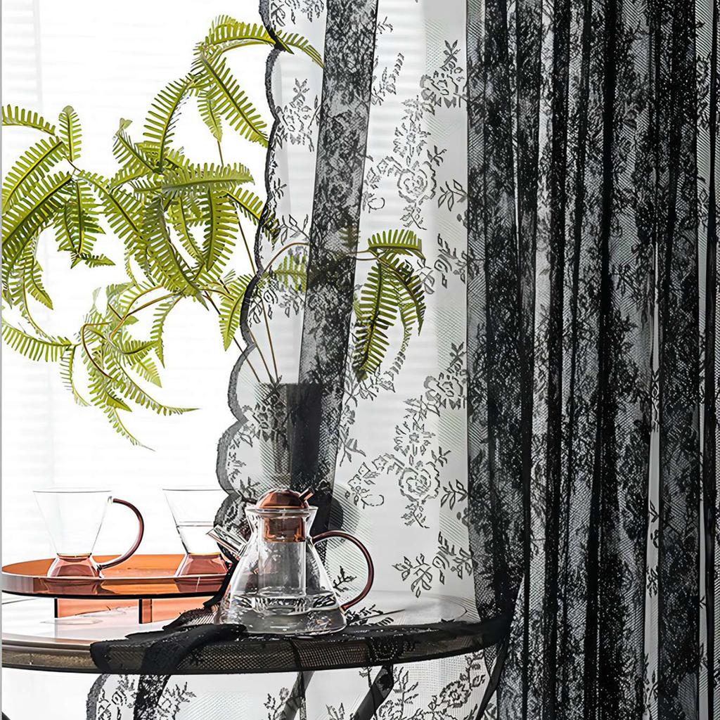 Sheer Romantic Lace Curtain Flower Window Curtains Living Room Bedroom Home Decor Screening Single Panel Polyester With Rod Pocket Washable Ready