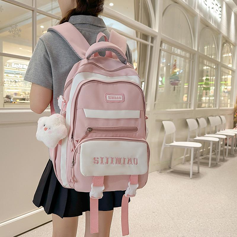 Summer New Nylon Letter Casual Large Capacity Color-Block Middle School Student Outdoor Couple Backpack