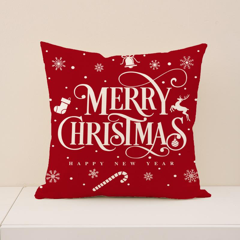 Red Christmas Print Pillow Cover Nordic Style Linen Print Holiday Decoration Living Room Sofa Cushion Cover Pillow