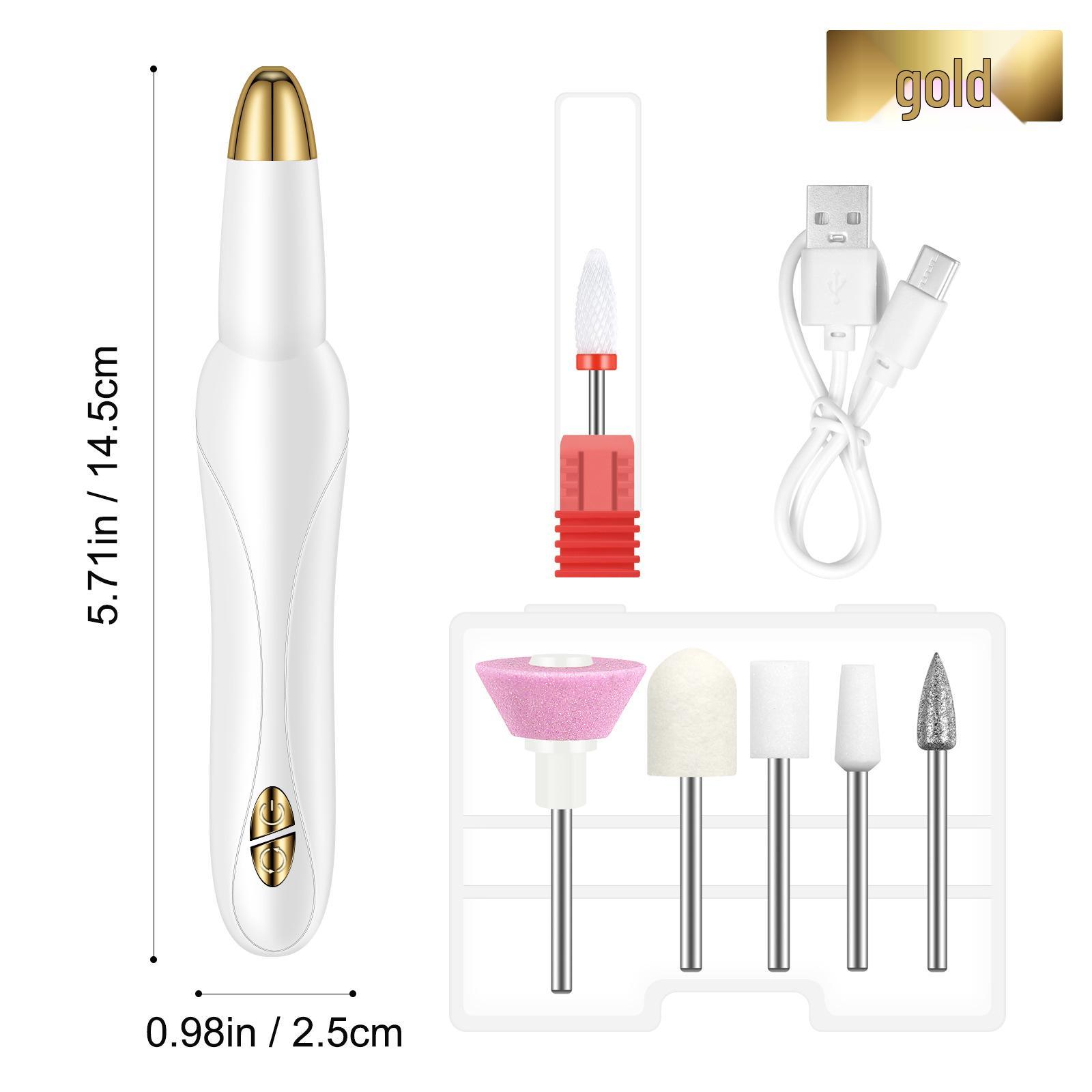 

USB Ручка для полировки ногтей: Набор инструментов для шлифовки ногтей и удаления кутикулы, устойчивый к высоким температурам золотой