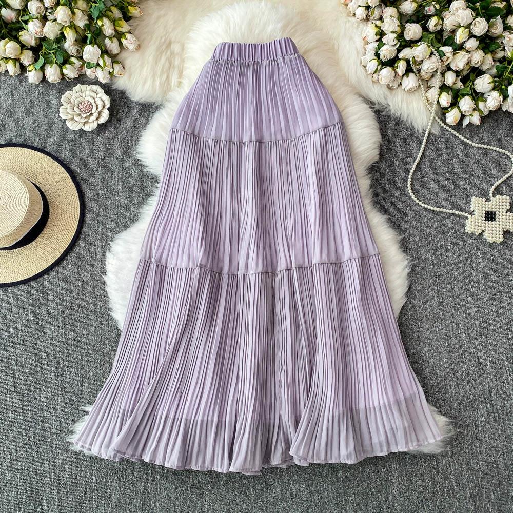 Dimanaf Jupes élégantes en mousseline de soie, taille élastique, plissée, maille, été 2025