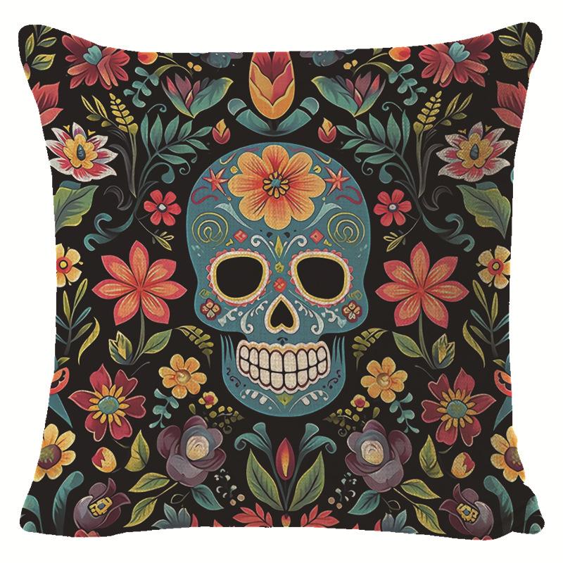 Creative Halloween Decoration Cushion Cover Classic Skull Pumpkin Series Printed Pillowcase Terrifying Bat Pillow Cover