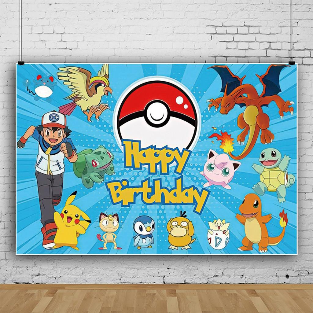 Cartoon Cute Kid Birthday Party Decorations Backdrop Pikachu Theme Photography Background Baby Shower Banner Photo Booth Props456