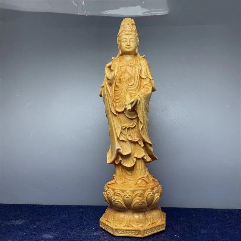 Natural Solid Wood Sculpture Guanyin, Buddha Tathagata Statue ,Chinese Buddhist Figures Home Room Office Feng Shui Statues