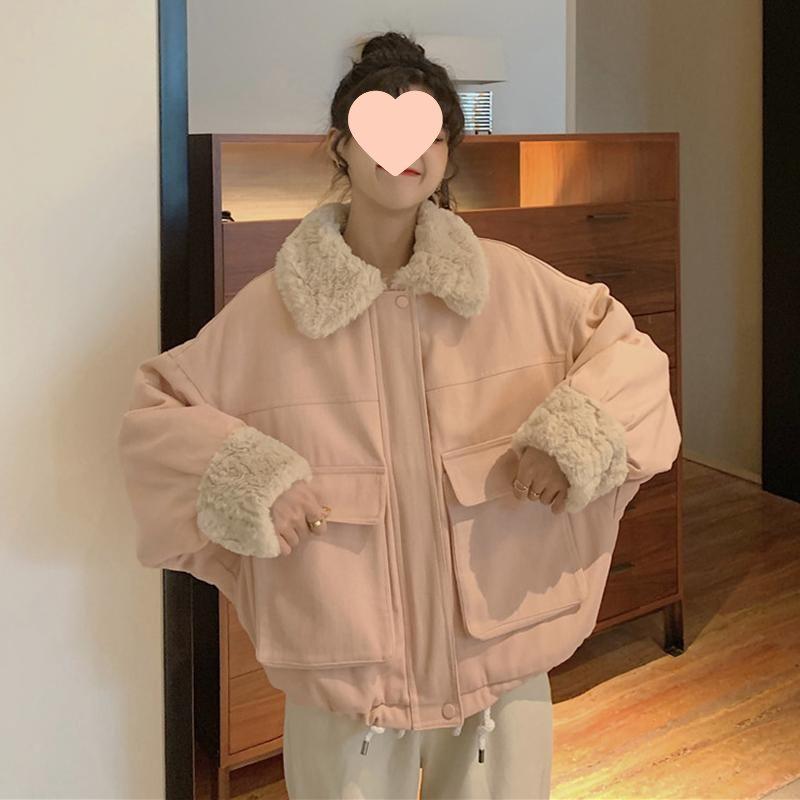 

Женская утепленная хлопковая куртка - Пальто из искусственной овчины на осень/зиму 2025, Маленький размер, Свободный крой. XL розовый