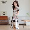 Elegant Plus Size V-Neck Printed A-Line Midi Dress