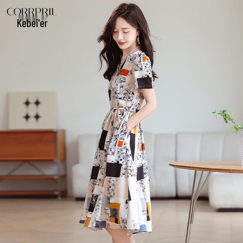 Elegant Plus Size V-Neck Printed A-Line Midi Dress