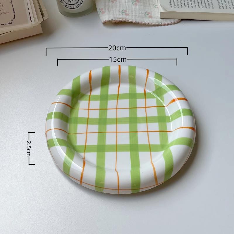 Ceramic Plates Household 6~8 Inch Grid High Aesthetic Dining Tableware Korean New Creative Personalized Cake Desssert Dish