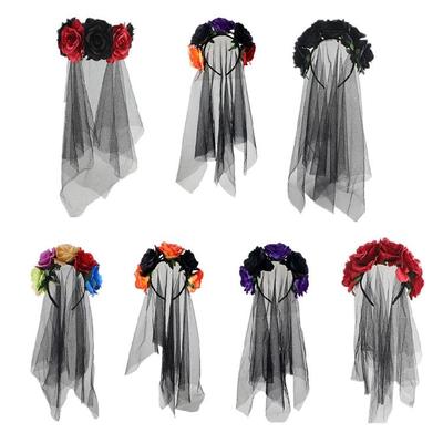 Halloween Floral Veil Headbands Mesh Lace for Women Cosplay Carnival Hair Props
