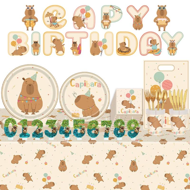 Kawaii Digital Candle Capybara Candle 0-9 Number Birthday Cake Topper Decoration Kapibala Cake Insert for Birthday Baby Shower