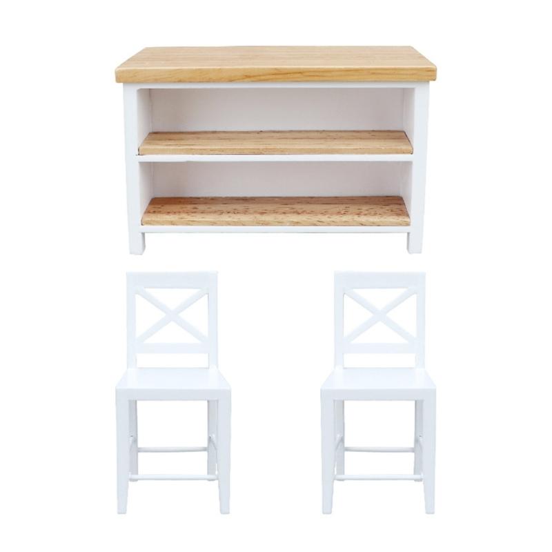 

Handcrafted Natural Birches Design Wooden Dollhouses Fashionable Miniature Cafe Furniture Restaurant Table Chair Bar Set 1