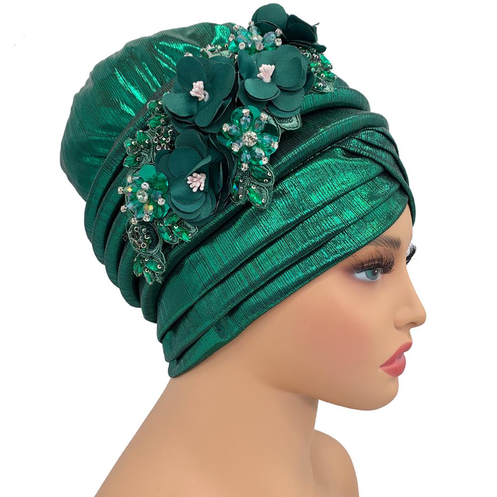 New African Women'S Turban Cap Nigeria Auto Gele Headtie Already Made Wedding Geles Female Head Wraps With Diamond Flower